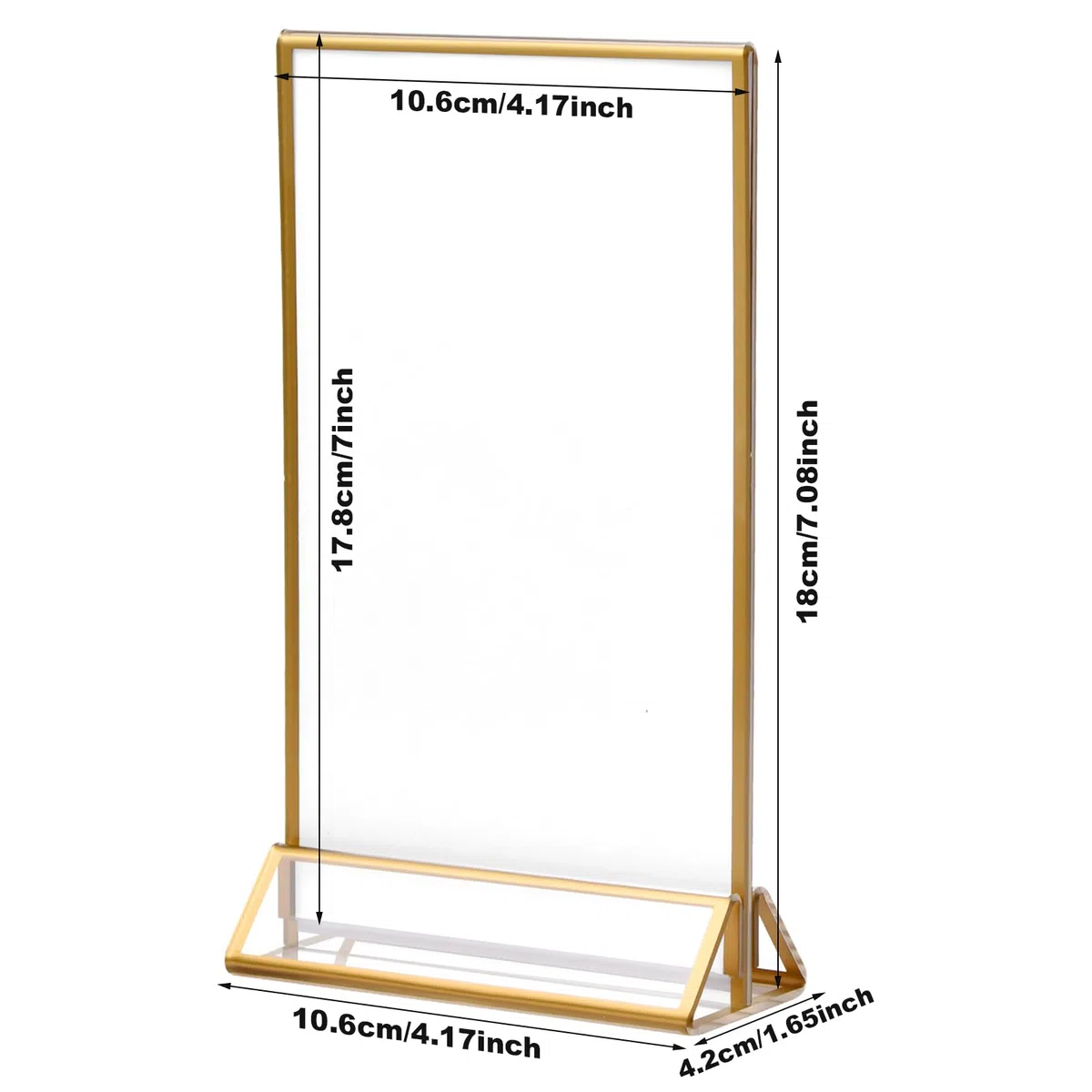 6PCS Soporte de Menú de Acrílico para Carteles con Bordes Dorados, Doble Cara Porta Carteles Acrílico, Soporte de Expositor de Mesa para Restaurante Boda Menú Marcos de Fotos Publicidad Recepción