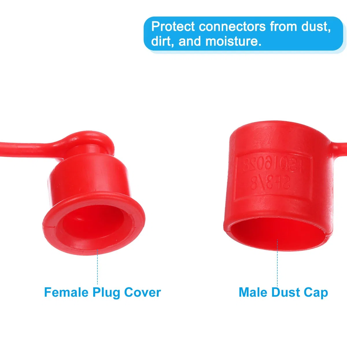 PATIKIL 3/8" ISO 16028 Plana Cara Hidráulico Acoplador Macho Antipolvo Tapa y Hembra Enchufe Cubierta 2 Conjunto Hidráulico Enchufe Cubierta con Retención Anillo Rojo
