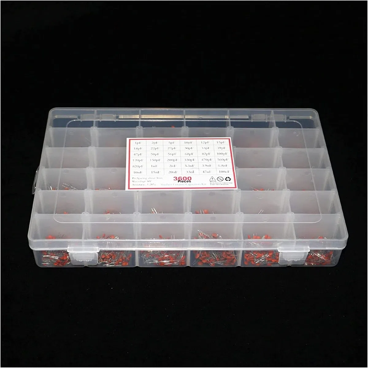 Kit de condensadores de accesorios electrónicos 3600 unids/lote 1PF-100nF Kit surtido de condensadores de cerámica conjunto de condensadores