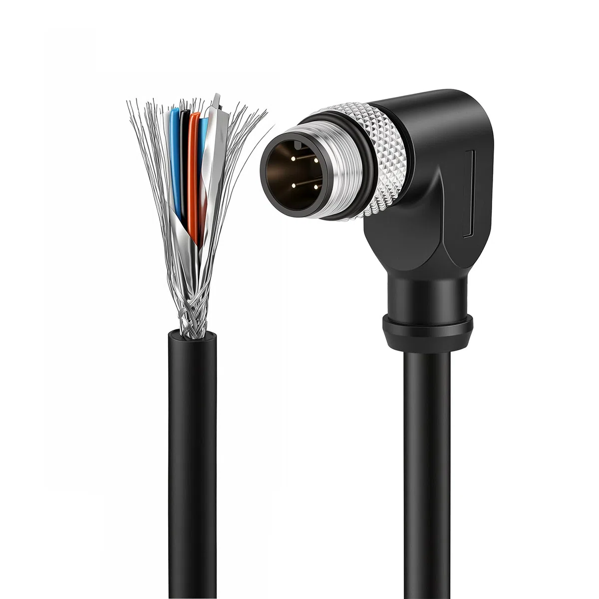 Cable de sensor y actuador blindado de 4 pines M12 en ángulo recto con codificación A, macho a cable desnudo para automatización industrial Profibus IO Link 3M/9.8FT