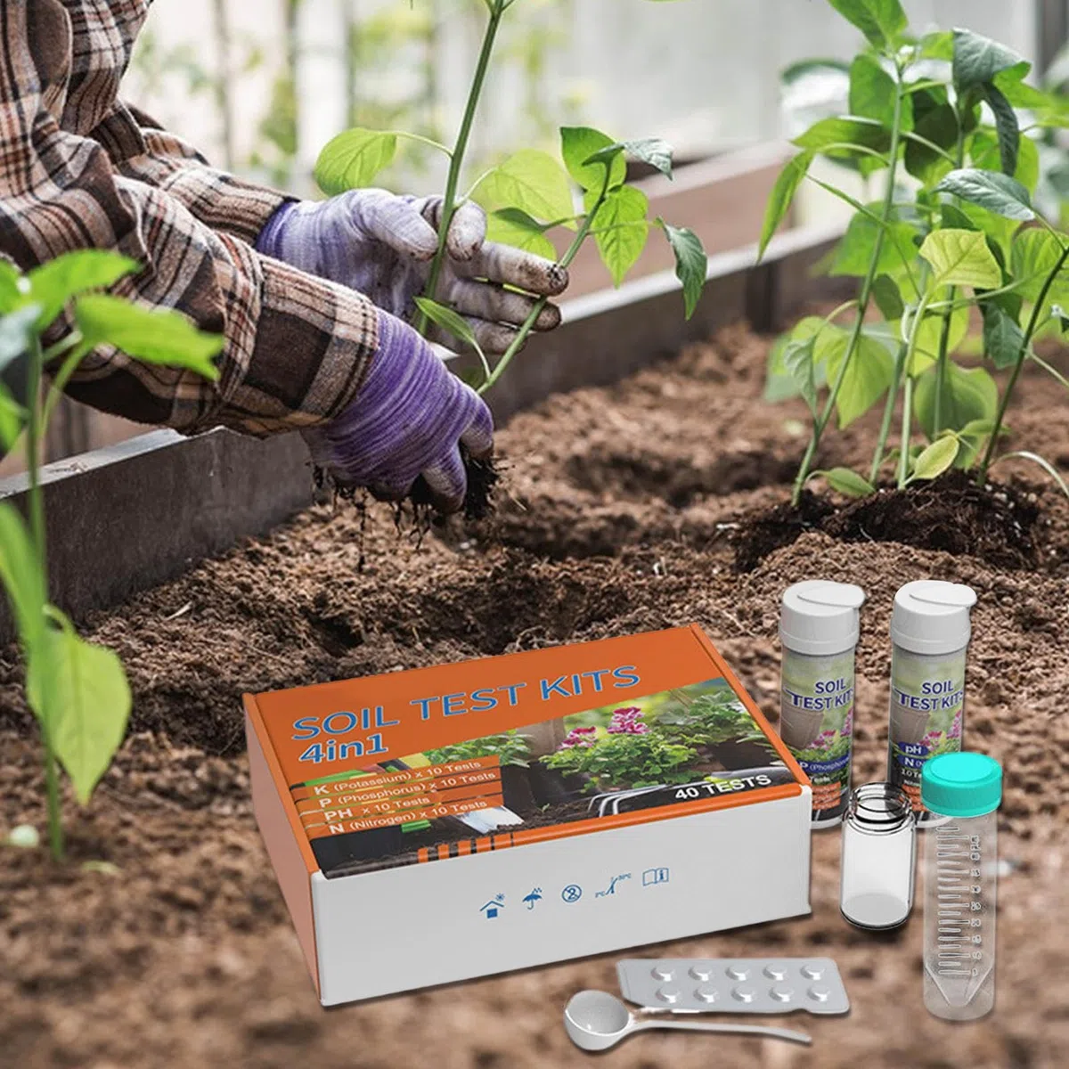 Kit de Análisis de Suelo para Huerto - Medidor de Nutrientes de Tierra Kit 4 en 1 | Herramienta para Nutrientes de Plantas en Jardines Huertos Macetas Viñas