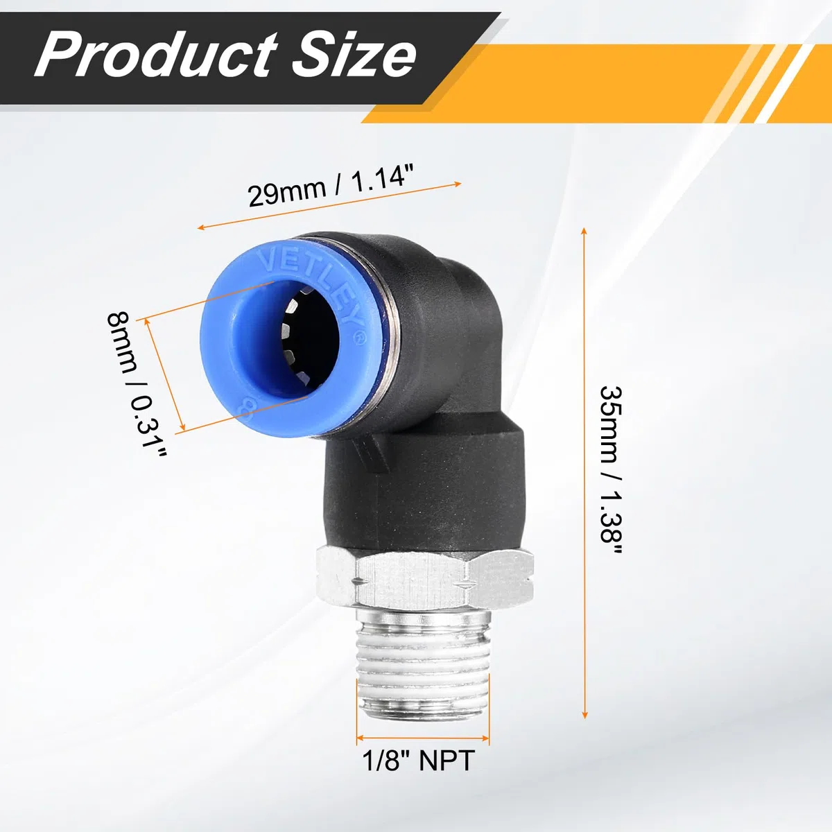 sourcing map 5 piezas de 90 accesorios de empuje para conectar, 8 mm de diámetro interior x 1/8 pulgadas NPT macho rosca acodado de conexión rápida, manguera de aire neumática para tubería de agua