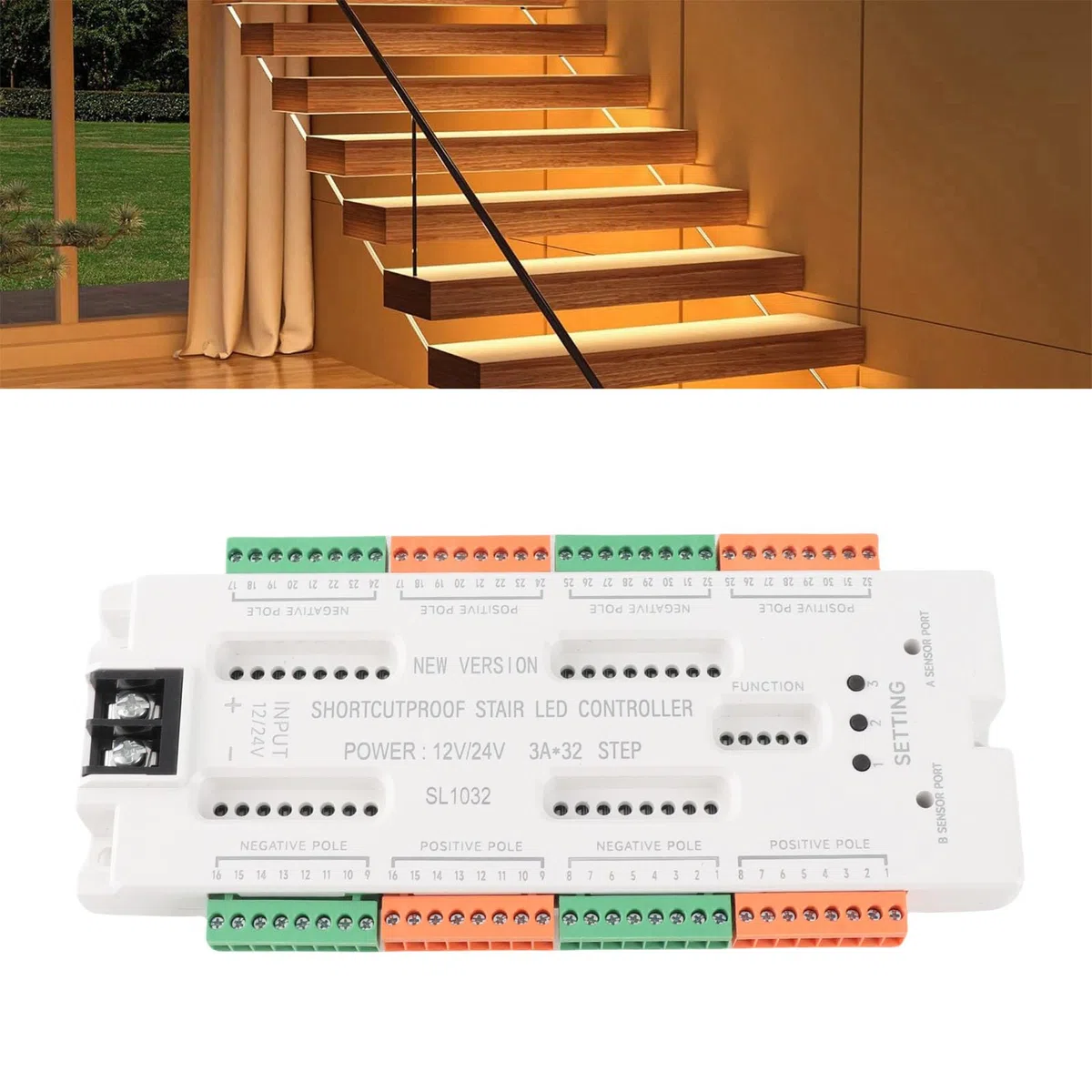 Controlador de Luz de Escalera con Sensor de Movimiento LED, Luces Numéricas Azules Brillantes Automáticas, Velocidad Ajustable, Ideal para el Hogar, Material ABS, Entrada DC12V