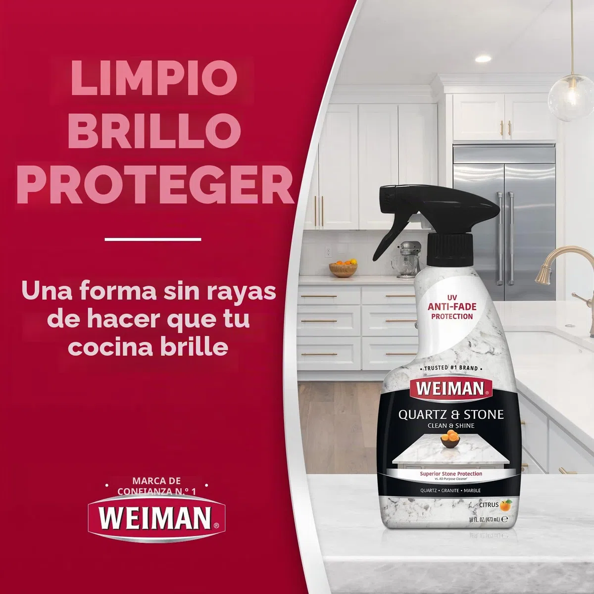 Weiman Quartz Clean & Shine – 16 onzas – Limpiador y abrillantador de cuarzo