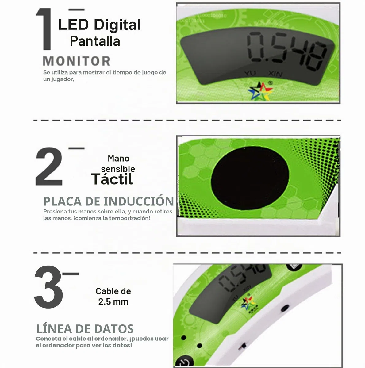 Temporizador de Velocidad para Cubo Con Control Táctil - Máquina Profesional Con Pantalla y Cálculo Automático para Competición, Cumpleaños, Navidad (Blanco)