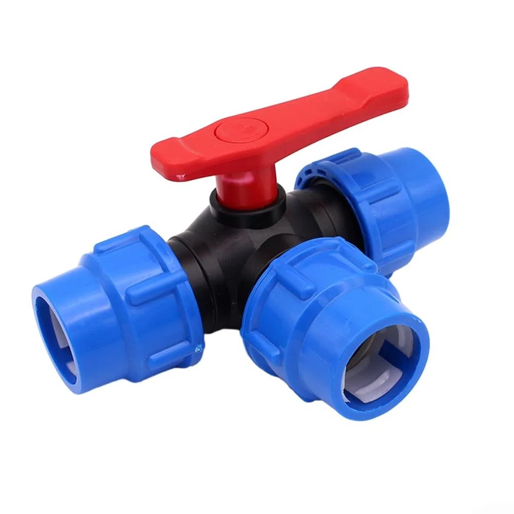 Lioaeust Válvula de Bola de 3 Vías, Material PE, 50mm, Cuerpo de Material PE, Color Negro+Azul, Accesorios para Suministro de Agua Doméstico e Industrial
