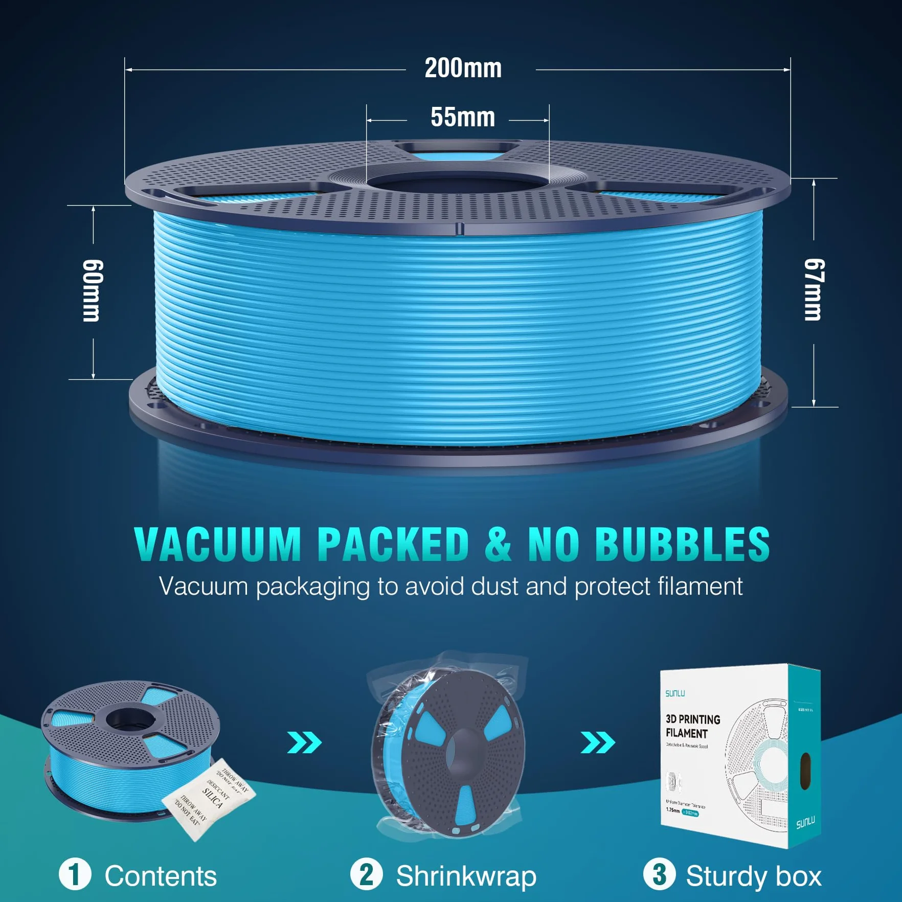 SUNLU ABS Filament 1,75mm, Alta Resistencia a Altas Temperaturas, Filamento para Impresora 3D de 1,75 mm, Bobina de 1 kg, abs Negro