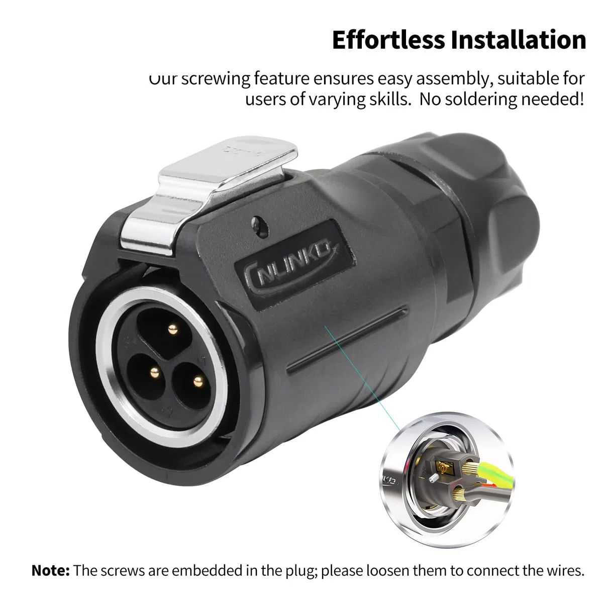 CNLINKO LP-16 Conector Impermeable de 3 Pines con Diseño de Enroscado, IP68 Enchufe Circular de Aviación, Par de Enchufes Macho y Hembra M16 (LP16 3-Pin con Roscado)