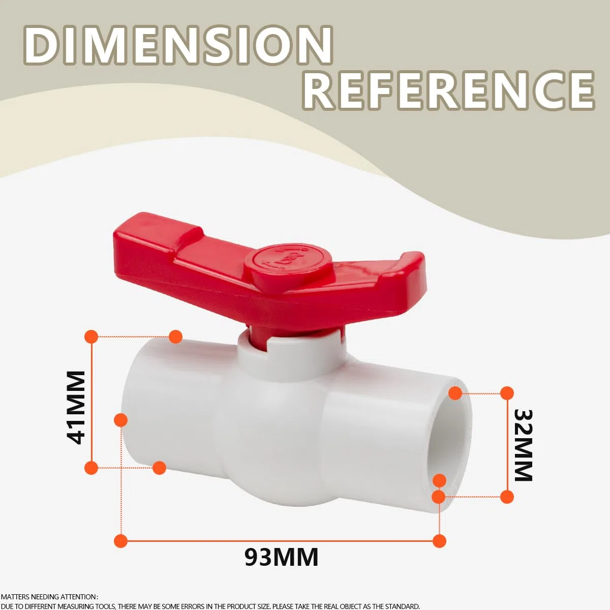 Bwintech 6 Piezas 32MM PVC Válvula de Bola, Grifo de Agua Válvula de Bola de Stop, 90 Grados de Operación Mango Válvula Accesorios de Tubería