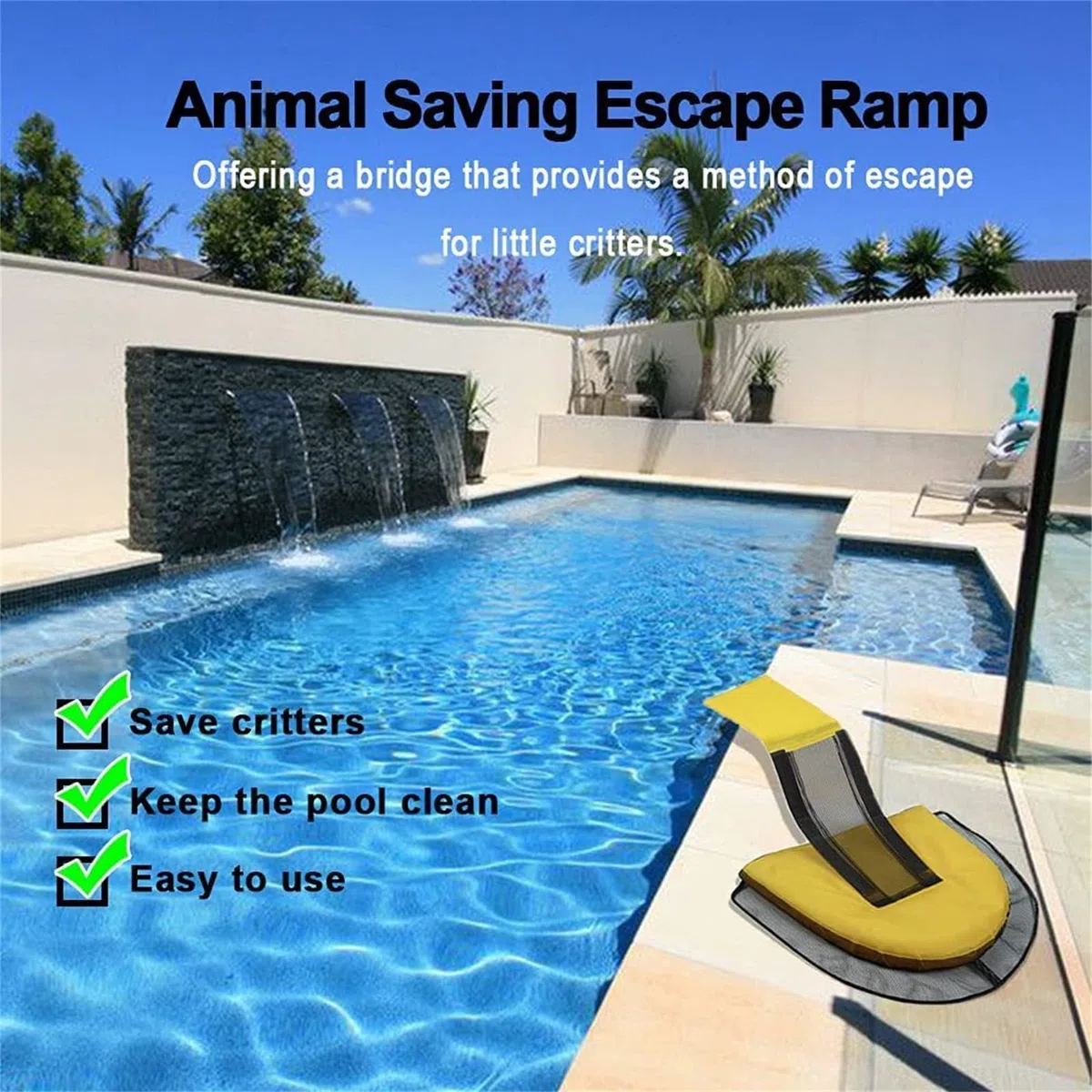 Salva Animales Piscina, rampa De Escape para Alberca, para Mascotas Pequeñas, Red De Seguridad Portátil