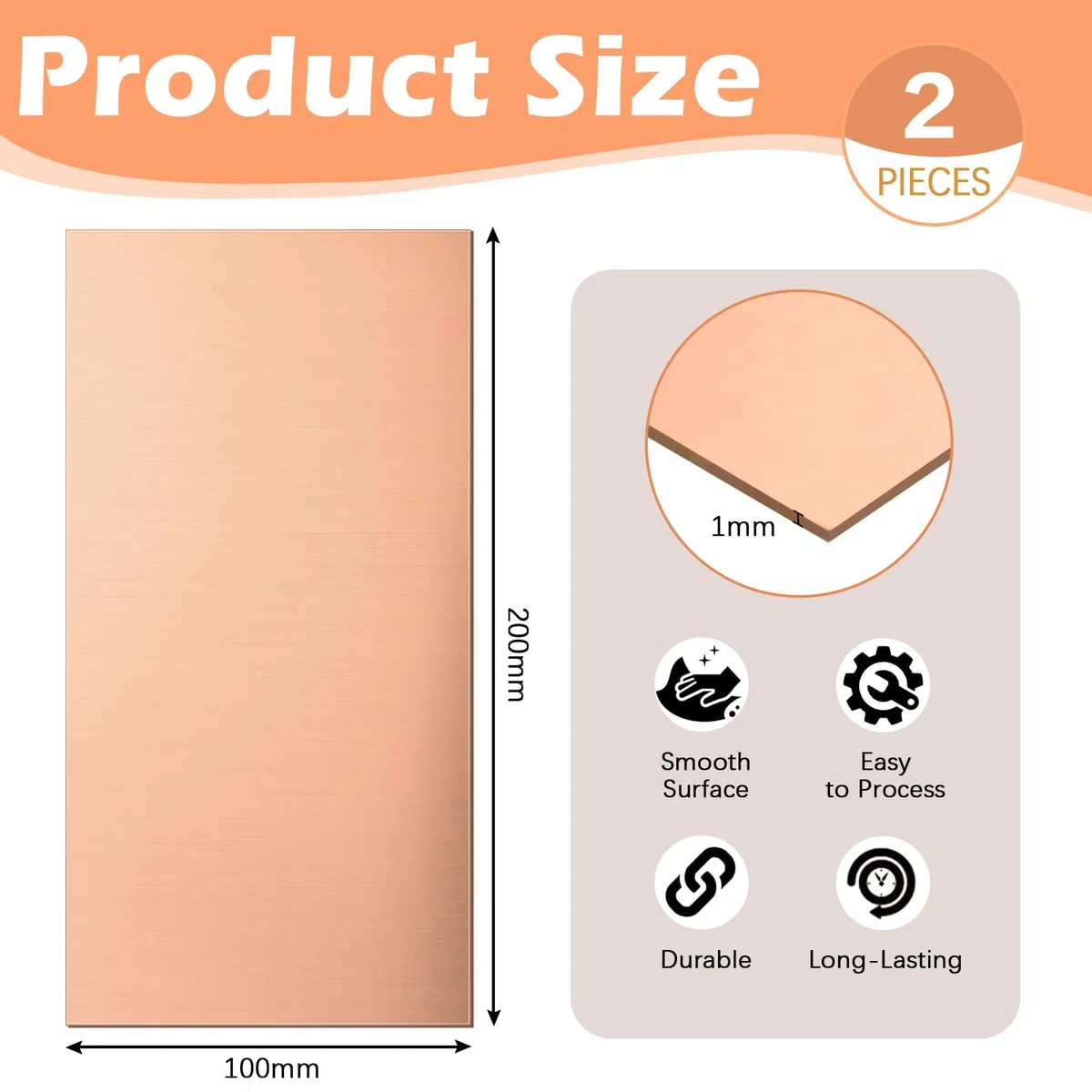 2 PCS Placa de Cobre 1mm 99.9%, Láminas de Cobre 20cm X 10cm X 1mm, Chapa de Cobre, Placa de Cobre Puro para Manualidades de Metal Fabricación de Joyas Impresión de Placas de Circuito