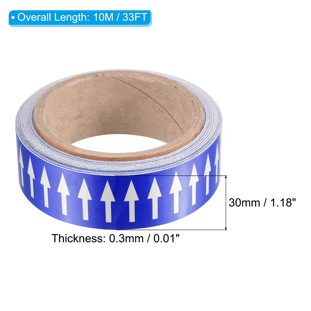 PATIKIL Flujo Flecha Cinta, Polietileno Tubería Marcado Pegatina con Reflectantes Tiras para Tubería Flujo Direccional Identificación, 1,2 Pulgadas x 33 Pies, Azul Blanco