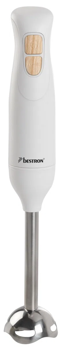 Bestron Batidora de inmersión, barra de 2 velocidades con mango ergonómico, incluye función turbo con más de 14.000/rpm, barra extraíble, material: acero inoxidable, color: blanco/imitación madera