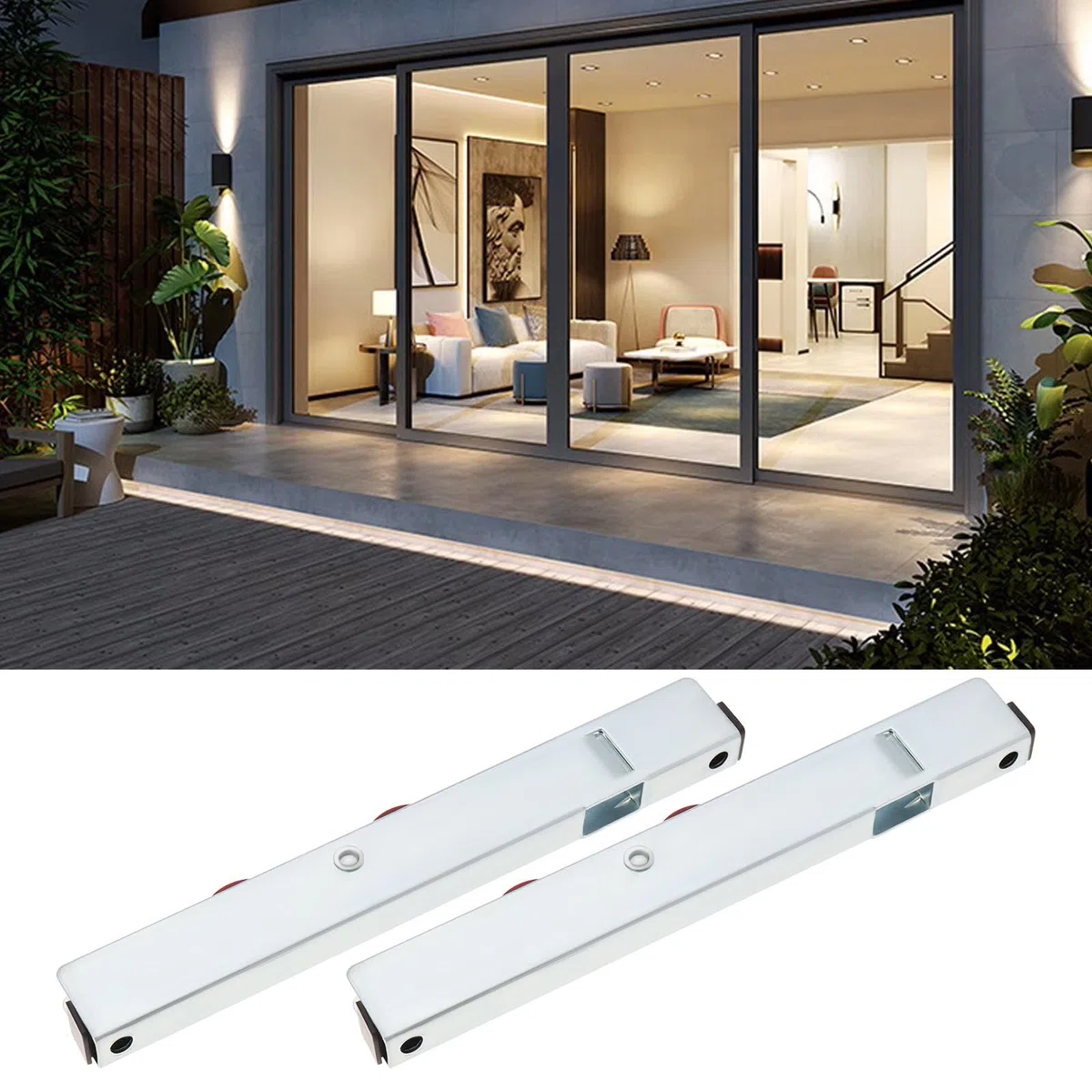 2 rodillos para puerta corredera de patio, doble polea de acero inoxidable, polea de ventana para puertas de madera de UPVC, 160 x 12 x 20 mm