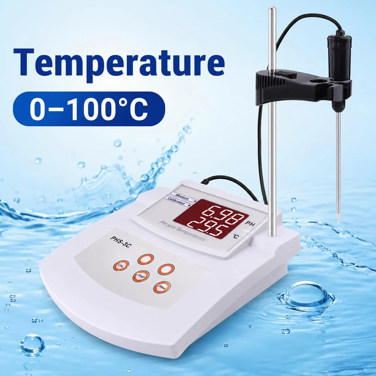 Medidor de pH de laboratorio de sobremesa, medidor digital de pH ± 0,01 con electrodos de pH y temperatura, calibración automática de 2 puntos