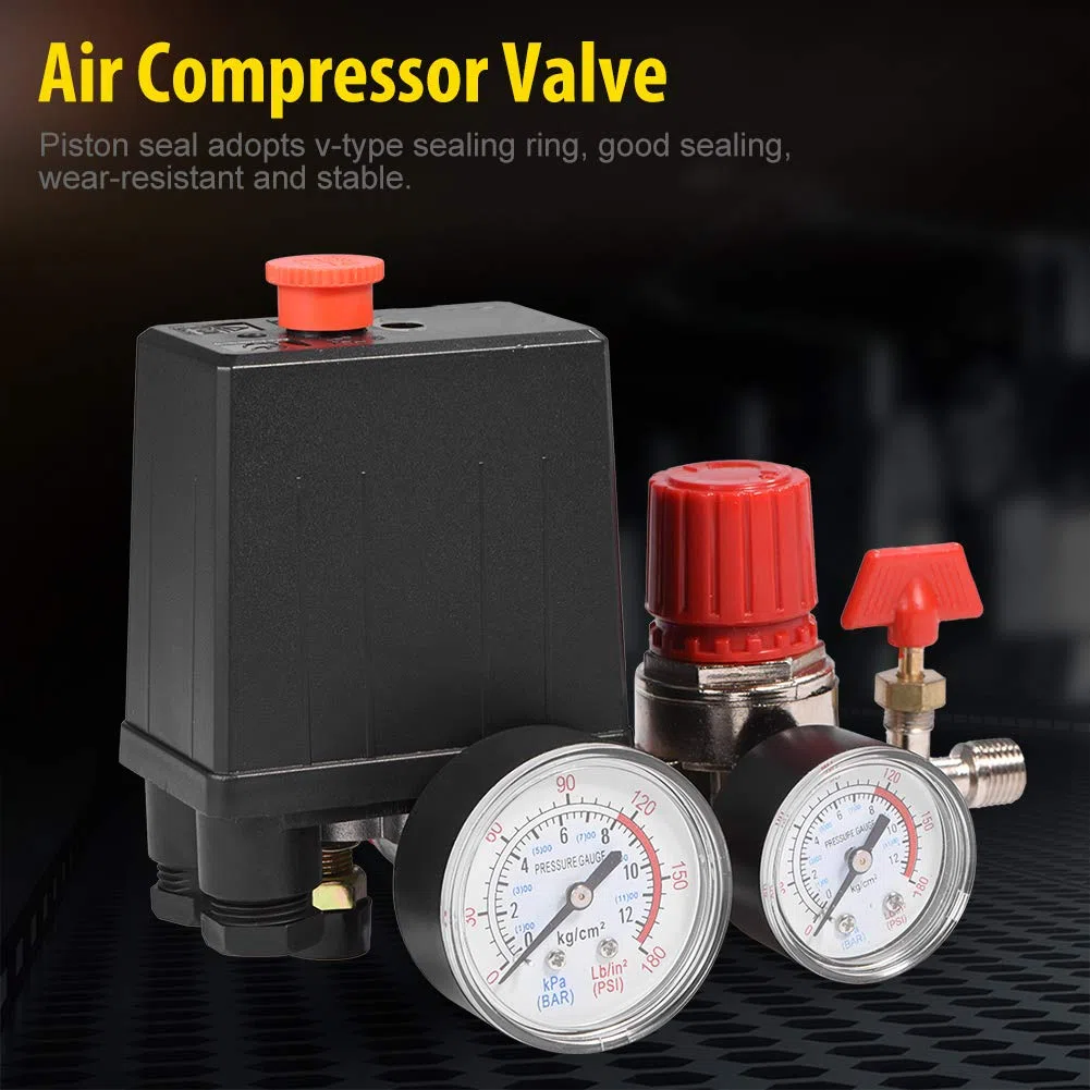 Artillery Pressostat De Compresseur D'air, Compresseur D'air Durable Régulateur De Soupape De Commande De Pressostat De Compresseur D'air De Petite Taille Avec Manomètres Pour Une Décompression Rapide