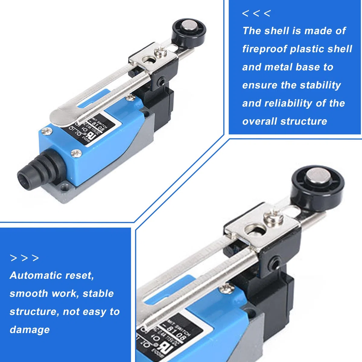 4 unidades de interruptores de límite ajustables: interruptor de límite Lever 1NC 1NO con palanca de 5 cm ajustable, interruptor de cambio automático ME-8108 Limit Switch, interruptor de posición