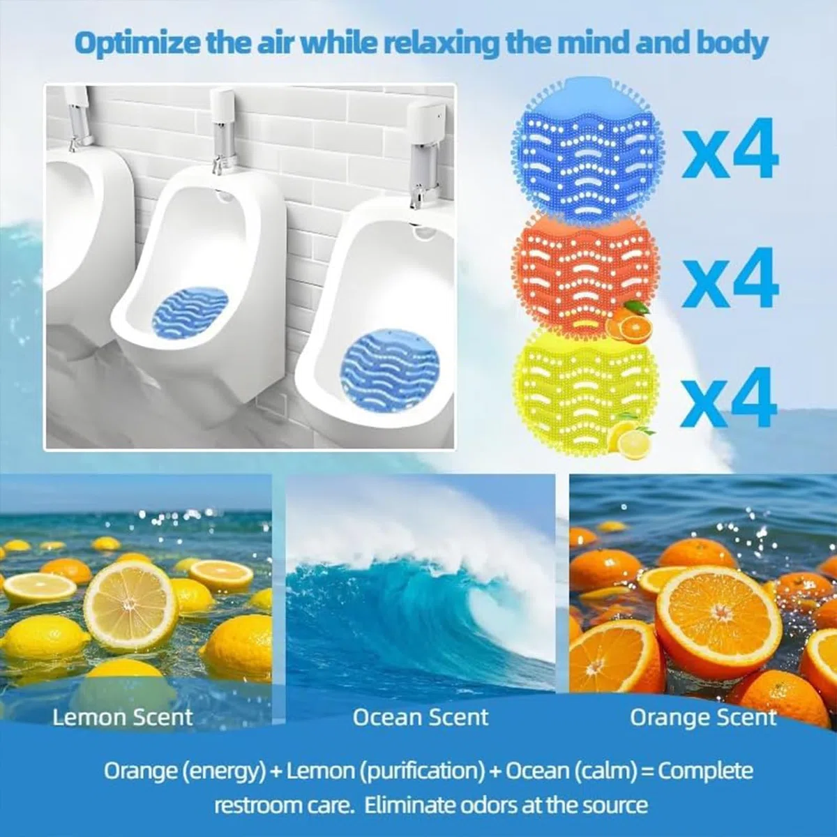 Filtro para Urinario con Fragancia, 12 Unidades - Insertos Neutralizantes de Olores con Aroma Cítrico Duradero - Reducción de Salpicaduras para Baños Públicos, Hoteles, Centros Comerciales y Escuelas
