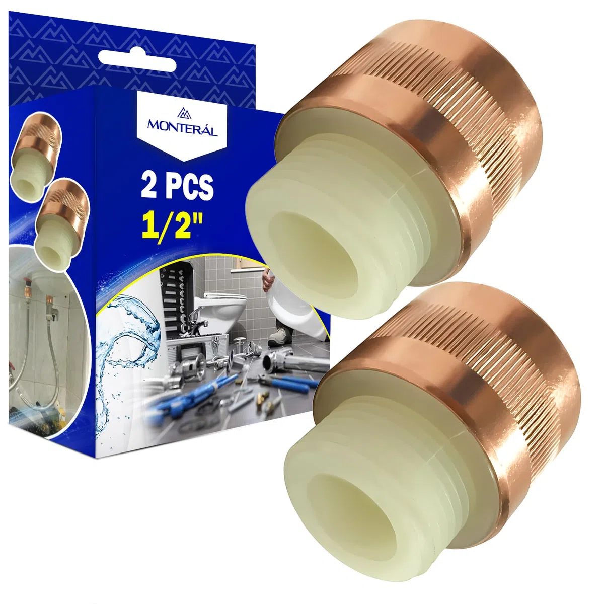 2 Piezas Manguito Electrolitico Termo Antielectrólisis con Rosca Macho y Hembra de 1/2” - Garantía de 10 Años - MONTERAL