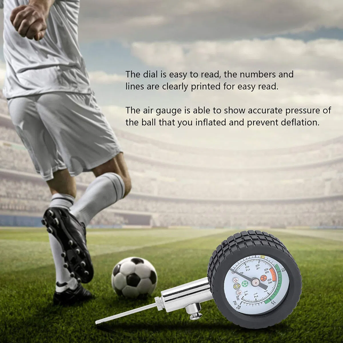 VBESTLIFE Aparato de Medición de Presión con Manómetro de Aire, Aparato de Medición de Presión de Acero Inoxidable para Fútbol, ​​Baloncesto, Voleibol y Muchas Otras Pelotas