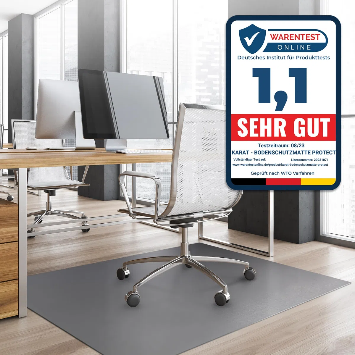 KARAT Neo - Esterilla protectora de suelo para suelos duros y silla de oficina para parqué laminado, grosor de 1,5 mm (gris oscuro, 90 x 150 cm)