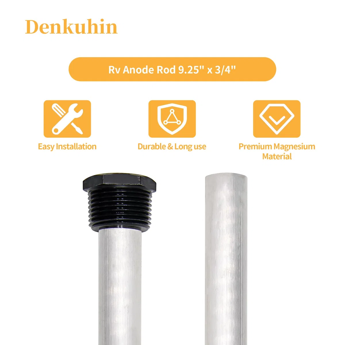 Varilla de ánodo NPT de 9.25 x 3/4 pulgadas para tanque calentador de agua de caravana, barra de ánodo compatible con calentador de agua Suburban y Mor-Flo Camper, hecho de magnesio