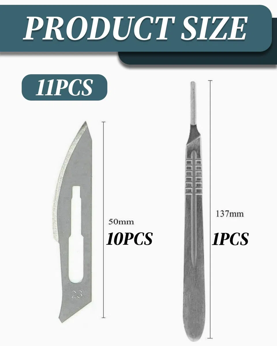 Hojas De Bisturi,Bisturi Podologo Profesional,Bisturi Desechable,10pcs Cuchillas De Bisturí,Hojas De Repuesto para Bisturí Hechas De Acero Al Carbono + 1Pcs Soporte para Bisturí