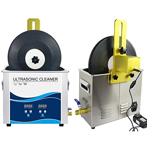 Máquina de limpieza ultrasónica, limpiador ultrasónico de discos de vinilo de 300 W, sistema de limpieza con calefacción, temperatura ajustable y desgasificación, incluye soporte elevador.