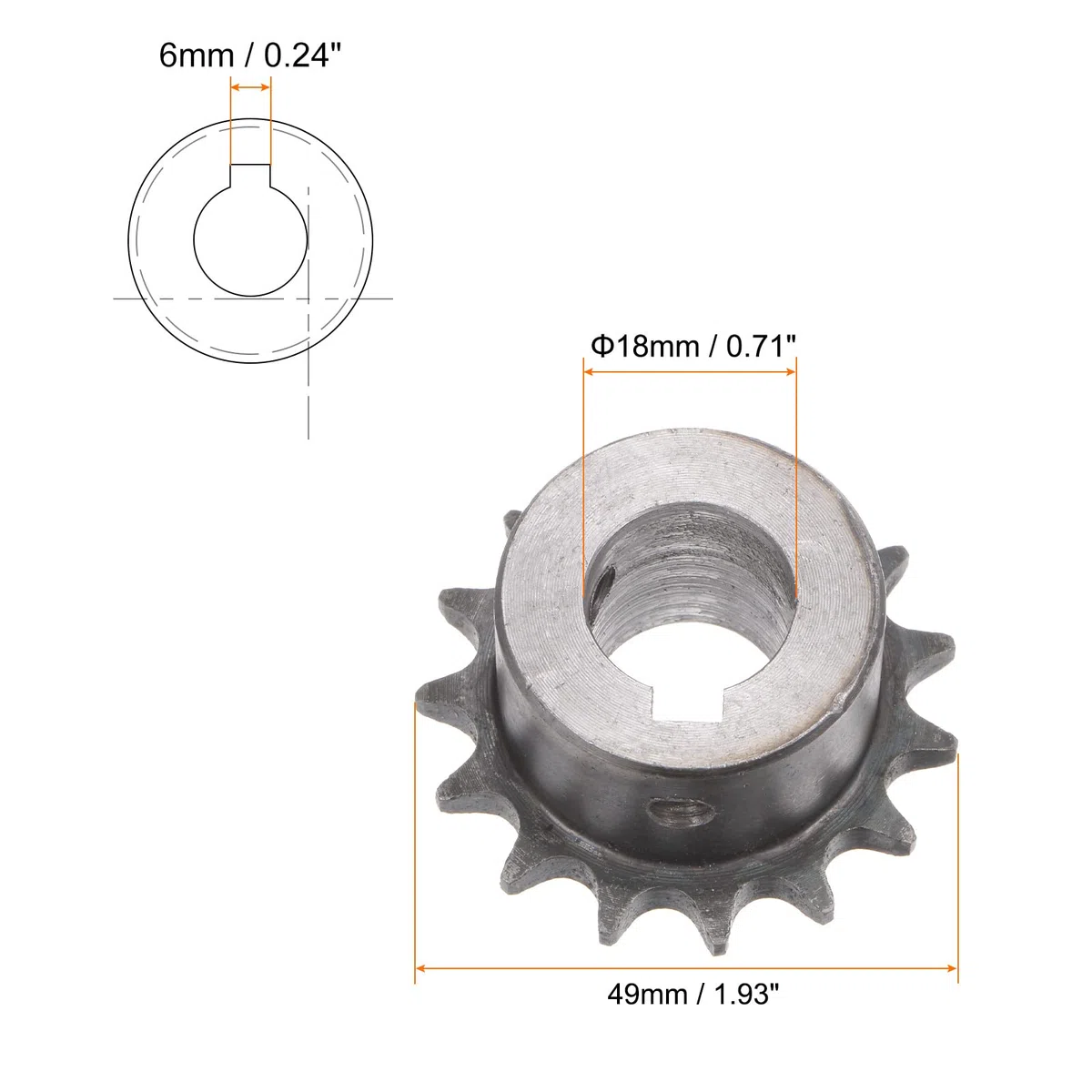 sourcing map 06B Rodillo Cadena Piñón 15T Paso 3/8" 18mm Diámetro A3 Carbono Acero Motor Accionamiento Engranaje