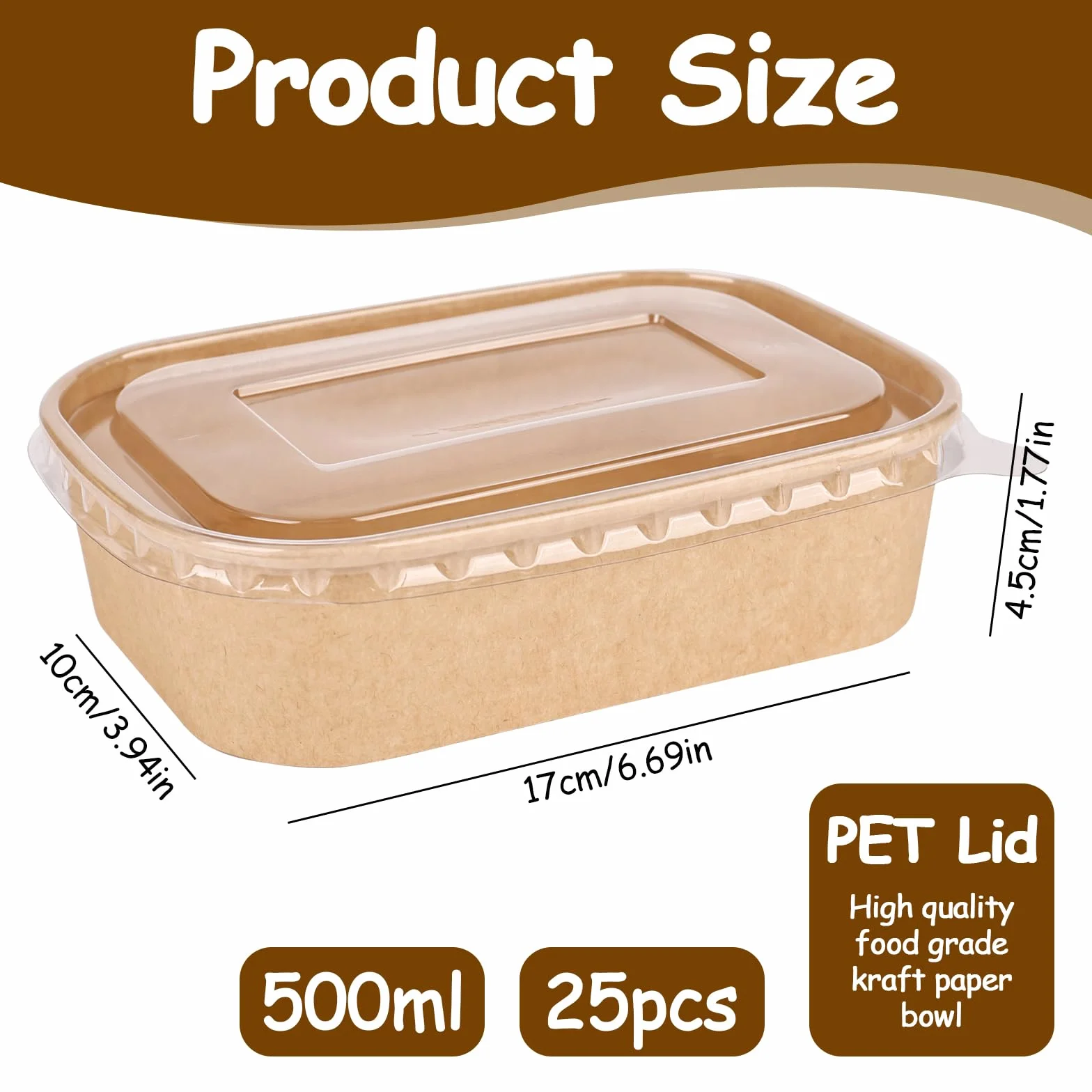 25 cuencos de papel de estraza de papel kraft de 500 ml, cuencos desechables con tapa, caja de papel para llevar, resistente al agua y al aceite, ensaladera, para comidas de trabajo
