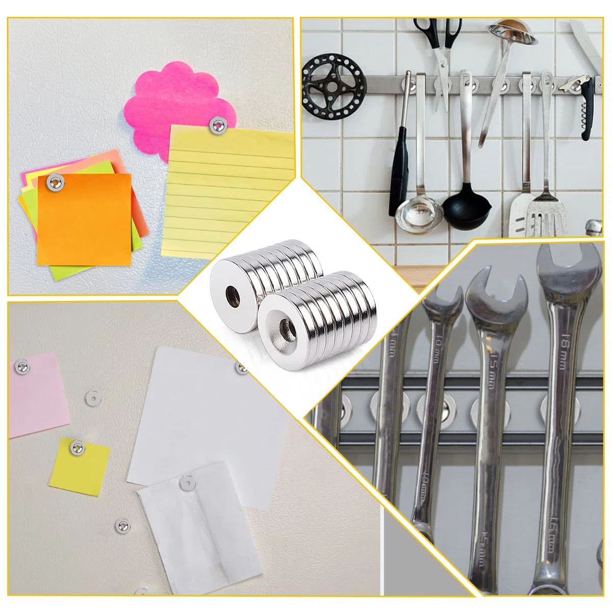 MIN CI 30 pcs Imanes de Neodimio Extra Fuertes, Grandes Imanes con Agujero 8 x 3 mm M3 Tornillos Planos Imán para Pizarra Magnética, Armario de Cocina, Frigorífico y Cabeza Avellanada Imanes