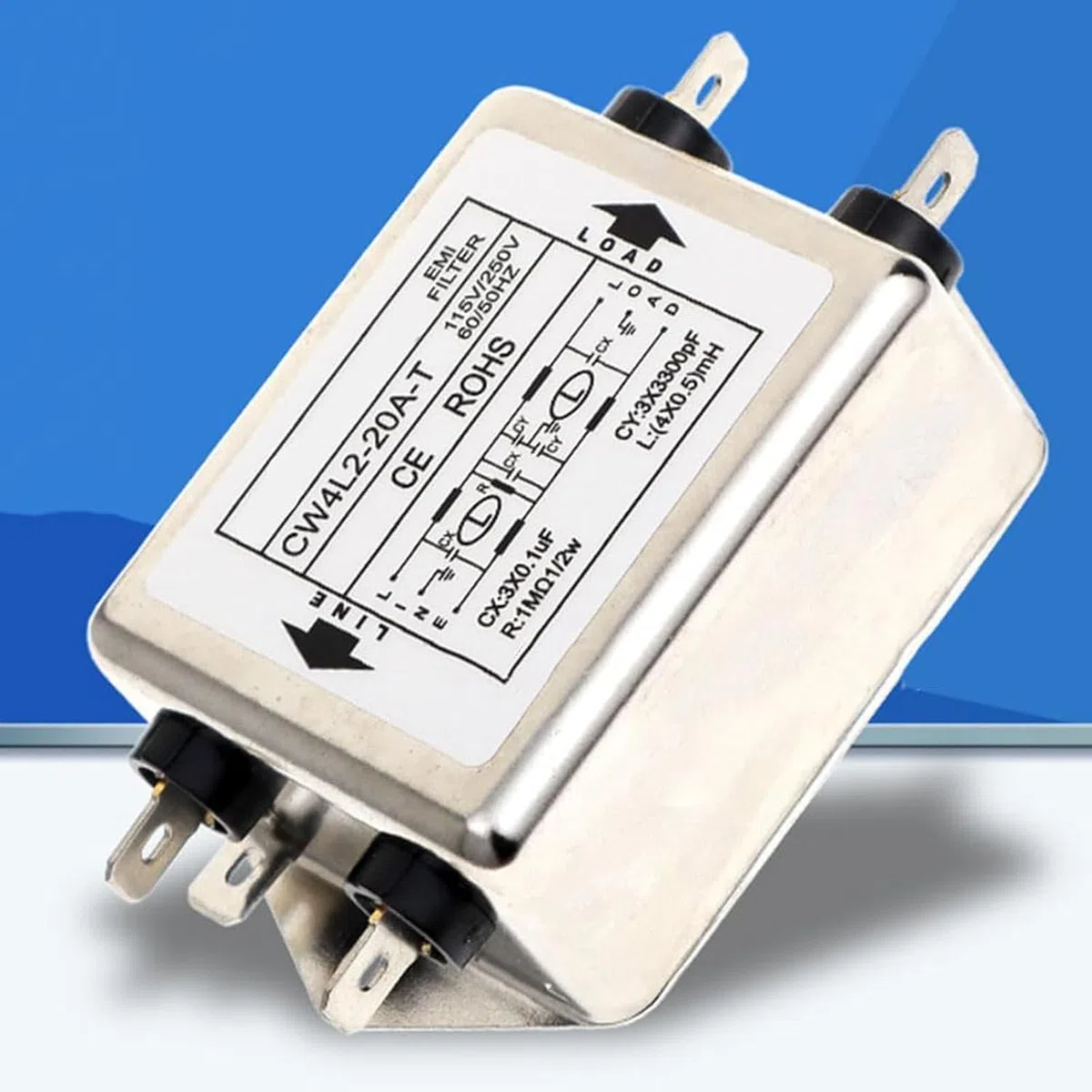 Filtro Emi de Línea de Alimentación, 115 V/250 V, 20 A, 50/60 Hz, Módulo de Filtro de Potencia Emi Cw4L2-20A-T, Terminal de Filtro Emi de Acondicionador de Línea Con Orificio de Tornillo de Montaje