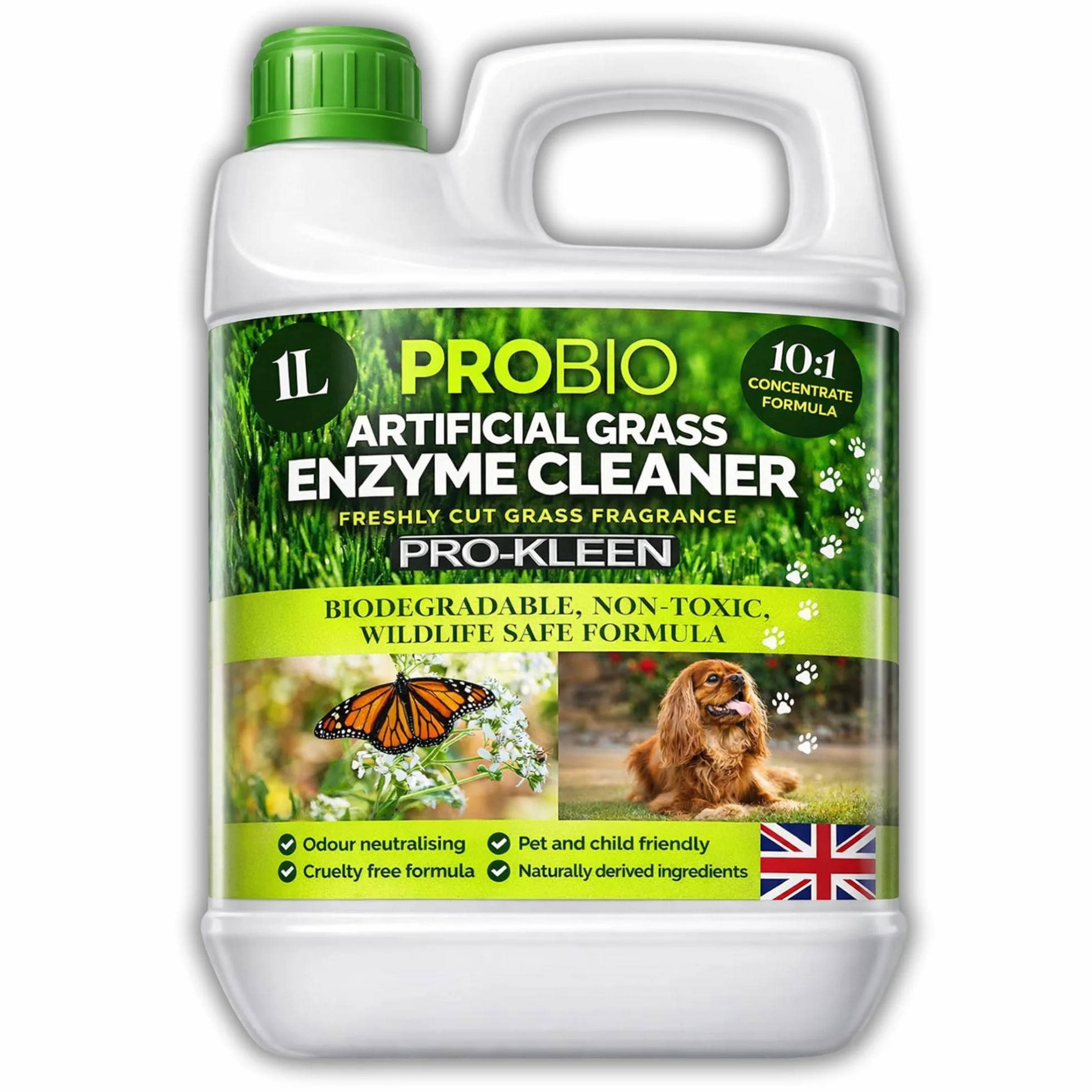 Pro-Kleen ProBio - Limpiador de césped artificial a base de probióticos, eliminador de olores, 1 litro, no tóxico, libre de crueldad, apto para niños y mascotas. Fragancia de hierba recién cortada