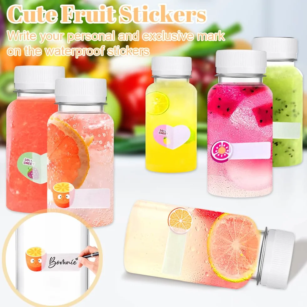 15 botellas de jugo con tapas, 100 ml, botellas pequeñas reutilizables de alto sellado, mini botellas de plástico con adhesivo para jugos de frutas, bebidas de agua (negro)