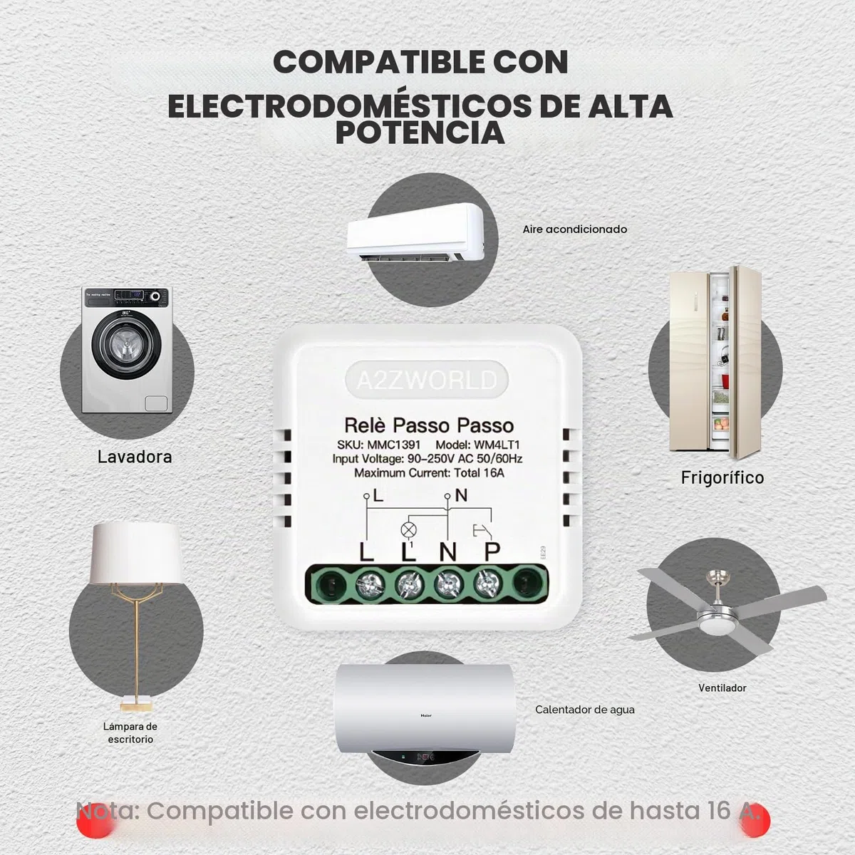 Relé Paso a Paso Electrónico Silencioso 230V 16A, Step Impulse Relay Con Memoria para Iluminación, Encapsulado Compacto 40x40x18mm, IP20, 1 Contacto NA, Controlable desde Múltiples Pulsadores
