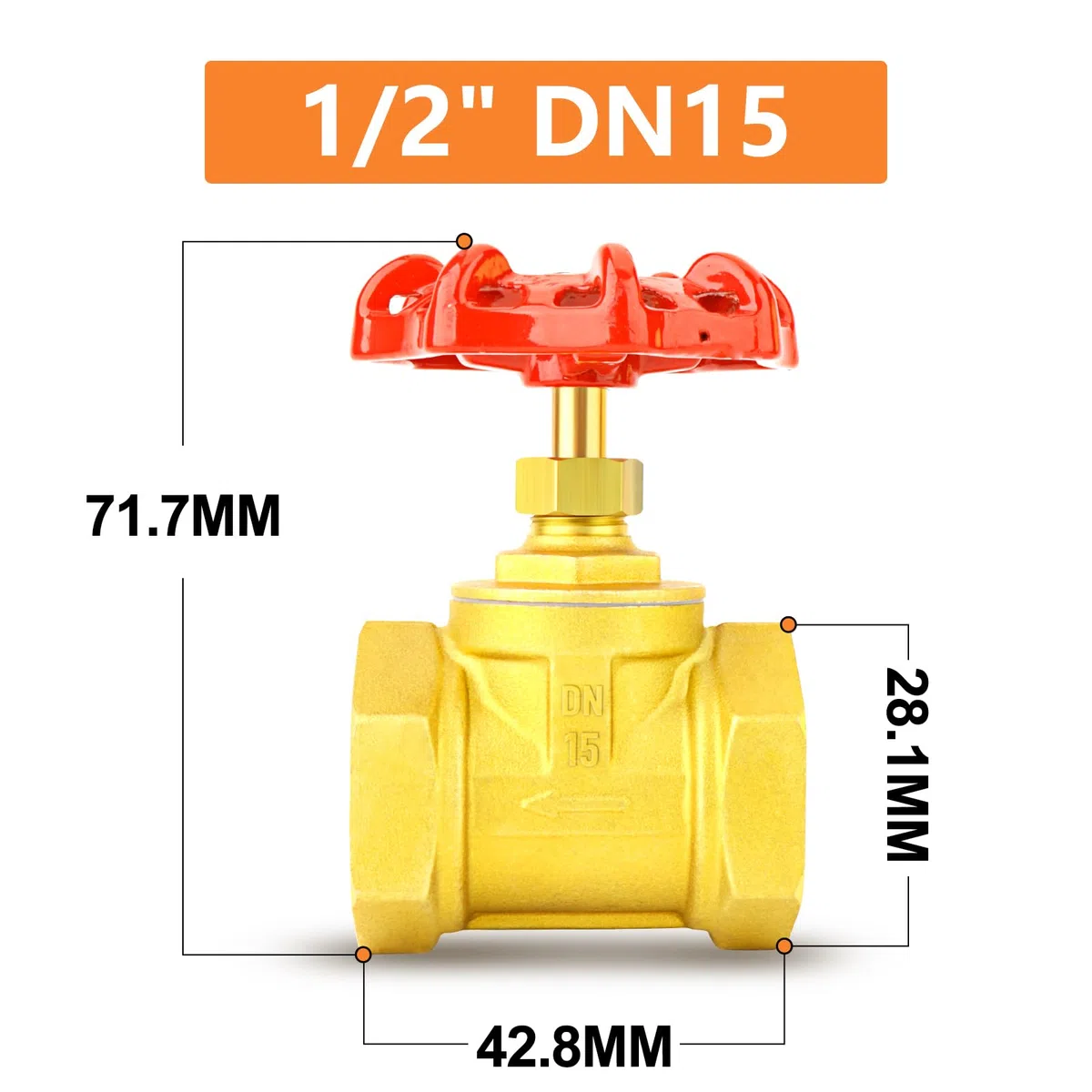 GASHER 1pezzi Válvula de compuerta de latón industrial, DN15 1/2" hembra con mango de rueda, Heavy Duty Válvula de compuerta de herramientas para el agua, petróleo, gas