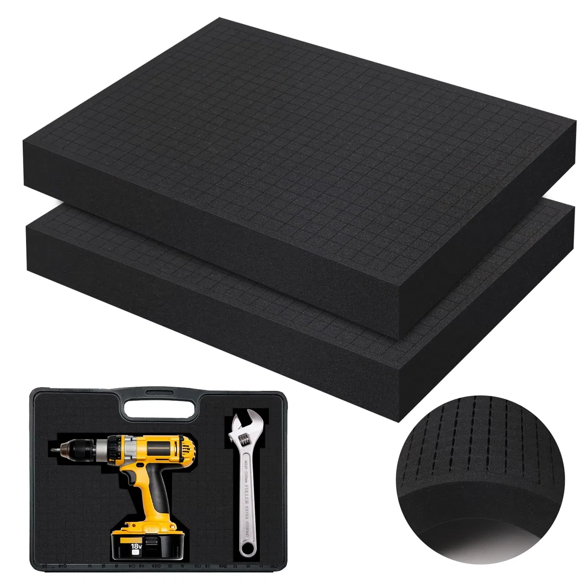 Espuma de cuadrícula de 2 unidades (400 x 300 x 50 mm) – Inserto de espuma para transporte – Corte de espuma de para embalaje, almacenamiento, bricolaje
