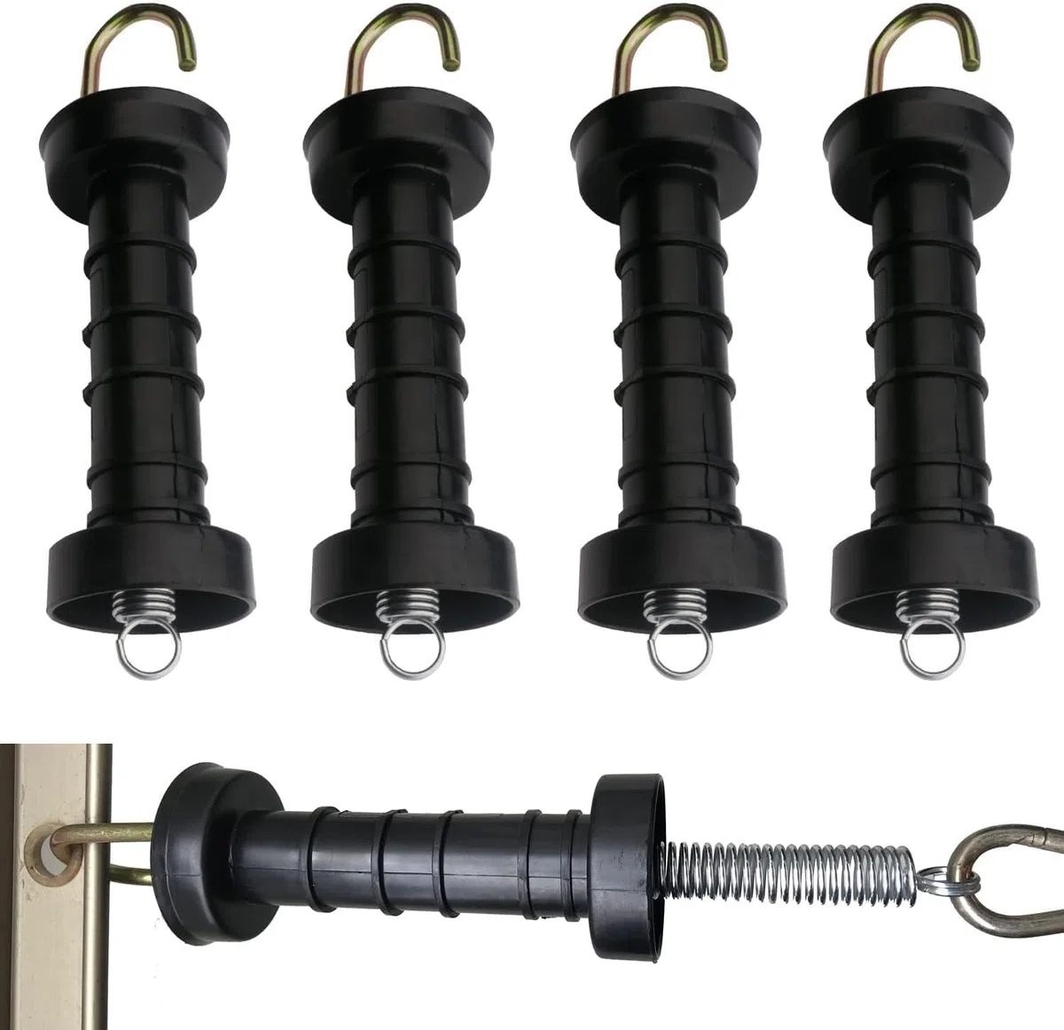 5 Manijas Eléctricas para Valla, Aisladas de Rotura, Mango de Tensión de Resorte, Fácil de Agarrar (Negro) | Tirador de puerta de tensión de resorte para valla, fácil de agarrar (negro), fácil de agarrar, negro