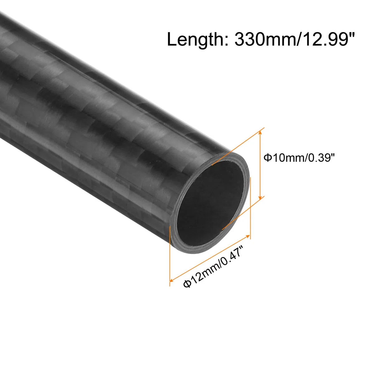 QUARKZMAN 2 Piezas Tubo de Fibra de Carbono 10 x 12 x 330mm Superficie Brillante Varilla 3K Envuelta en Rollo de Carbono Puro Tubo Redondo para Avión RC Multicóptero