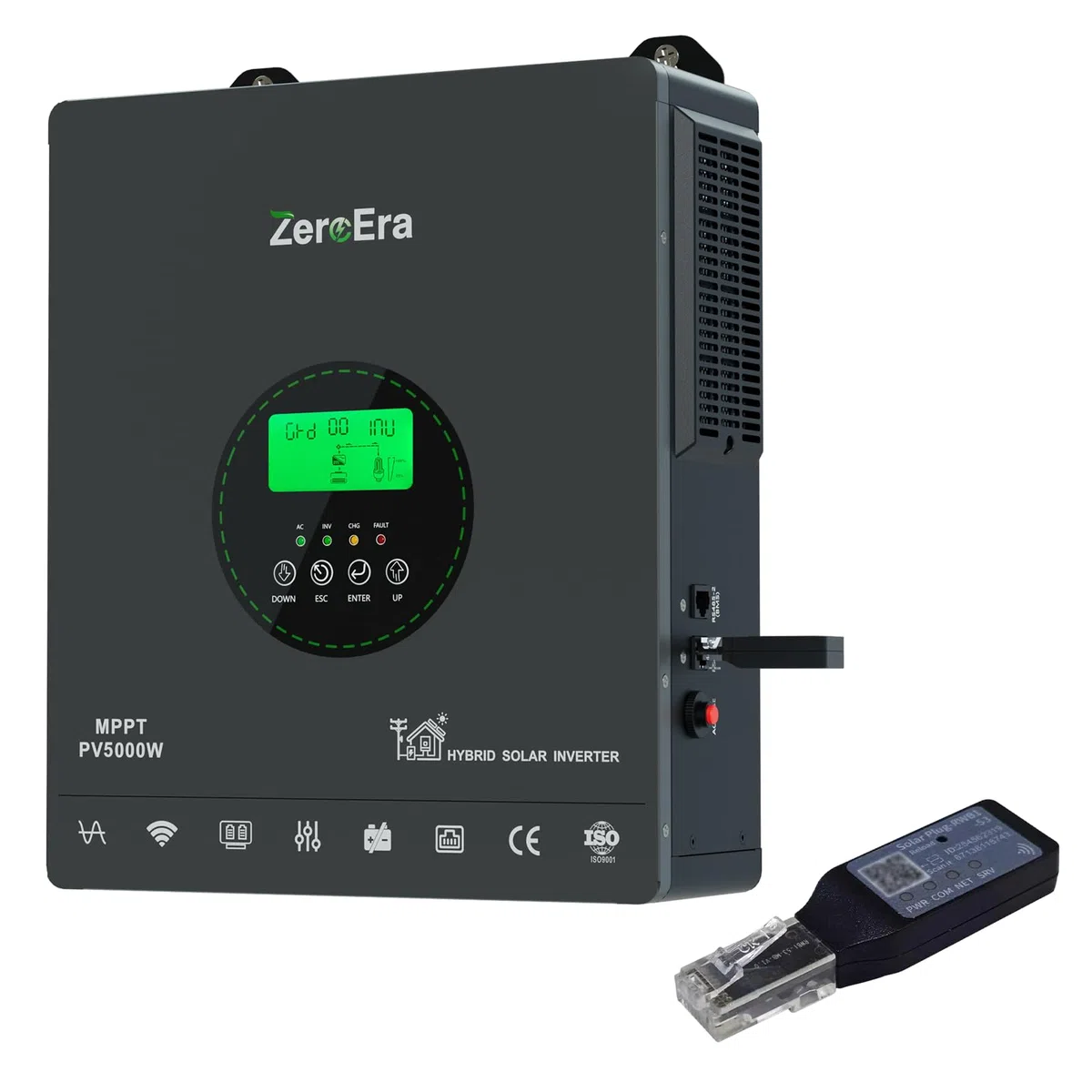 ZeroEra Inversor Híbrido 24V 3300W,Inversor Solar Híbrido Onda Sinusoidal Pura,24V CC a 220V/230V CA,WiFi,Controlador Carga MPPT,Protección BMS,Funcionamiento Batería (24V 3300W WiFi)