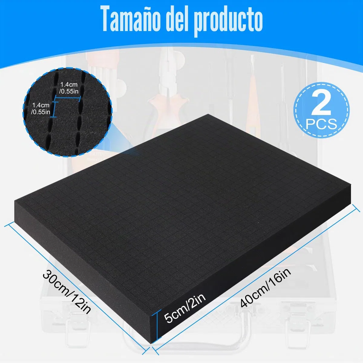 Espuma de cuadrícula de 2 unidades (400 x 300 x 50 mm) – Inserto de espuma para transporte – Corte de espuma de para embalaje, almacenamiento, bricolaje