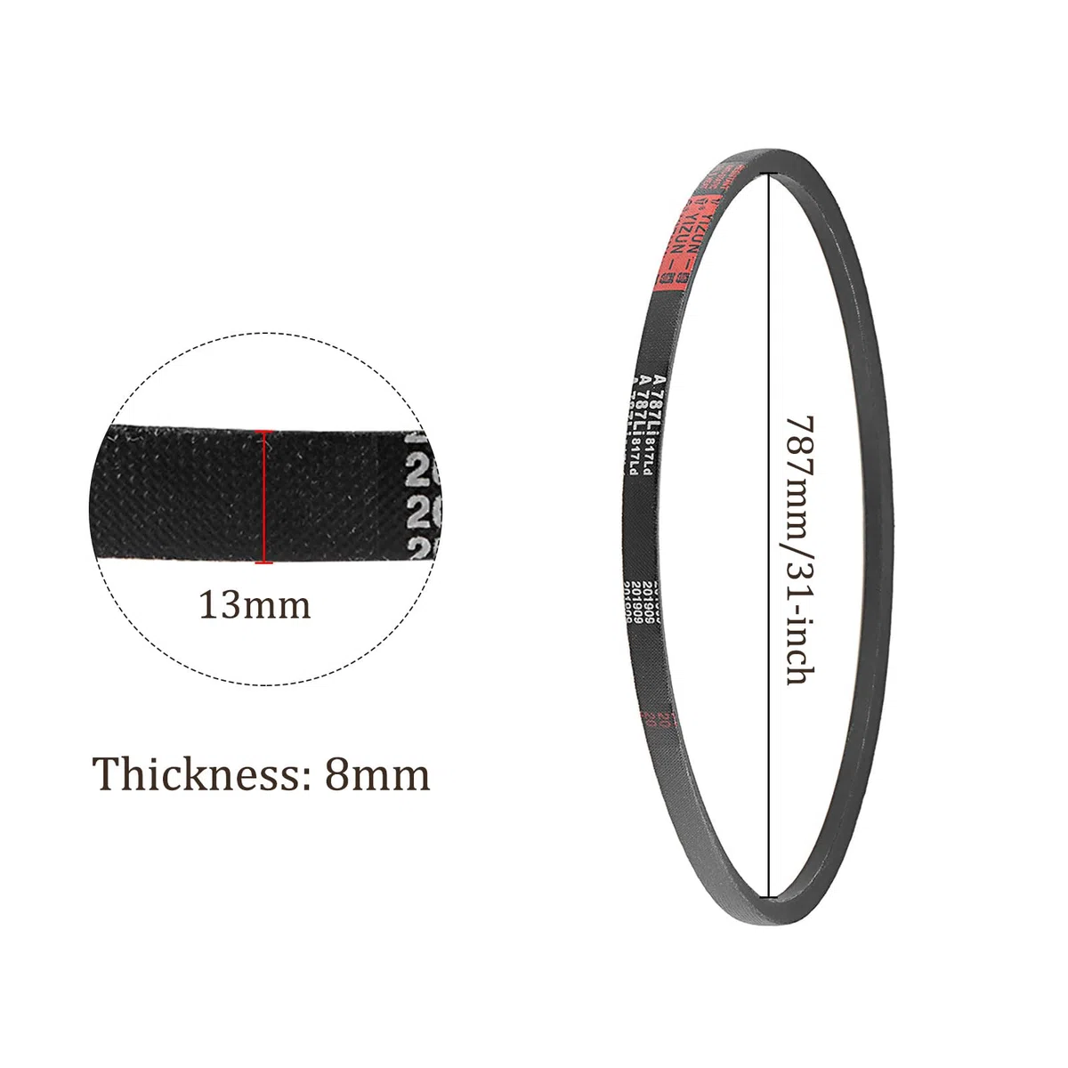 2uds A-787Li/A31 Transmisión Trapezoidal Correa [13mm Ancho x 8mm Altura] A-Sección Caucho Transmisión Correa Envuelta para Transmisión Uso 787mm Interna Circunferencia
