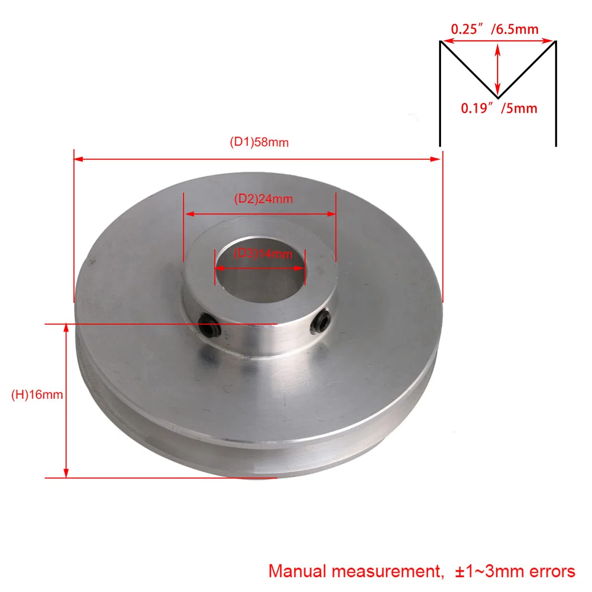 Yibuy 58 x 14 mm aleación de plata única ranura 14 mm diámetro de la polea de paso para cinturón redondo