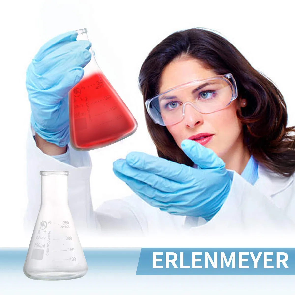 Yizerel Juego de frascos de vidrio Erlenmeyer (250 ml, 150 ml y 50 ml) de vidrio de borosilicato graduado con tapones de goma y escalas precisas para laboratorio, estudios científicos, etc.