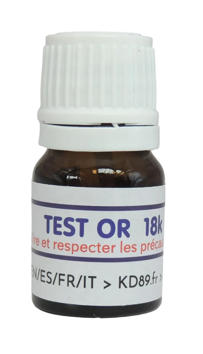 KD89 - Prueba reactiva/solución para probar oro (18 quilates, con piedra de toque natural e instrucciones en varios idiomas, para joyería, monedas y lingotes, 2,5 ml