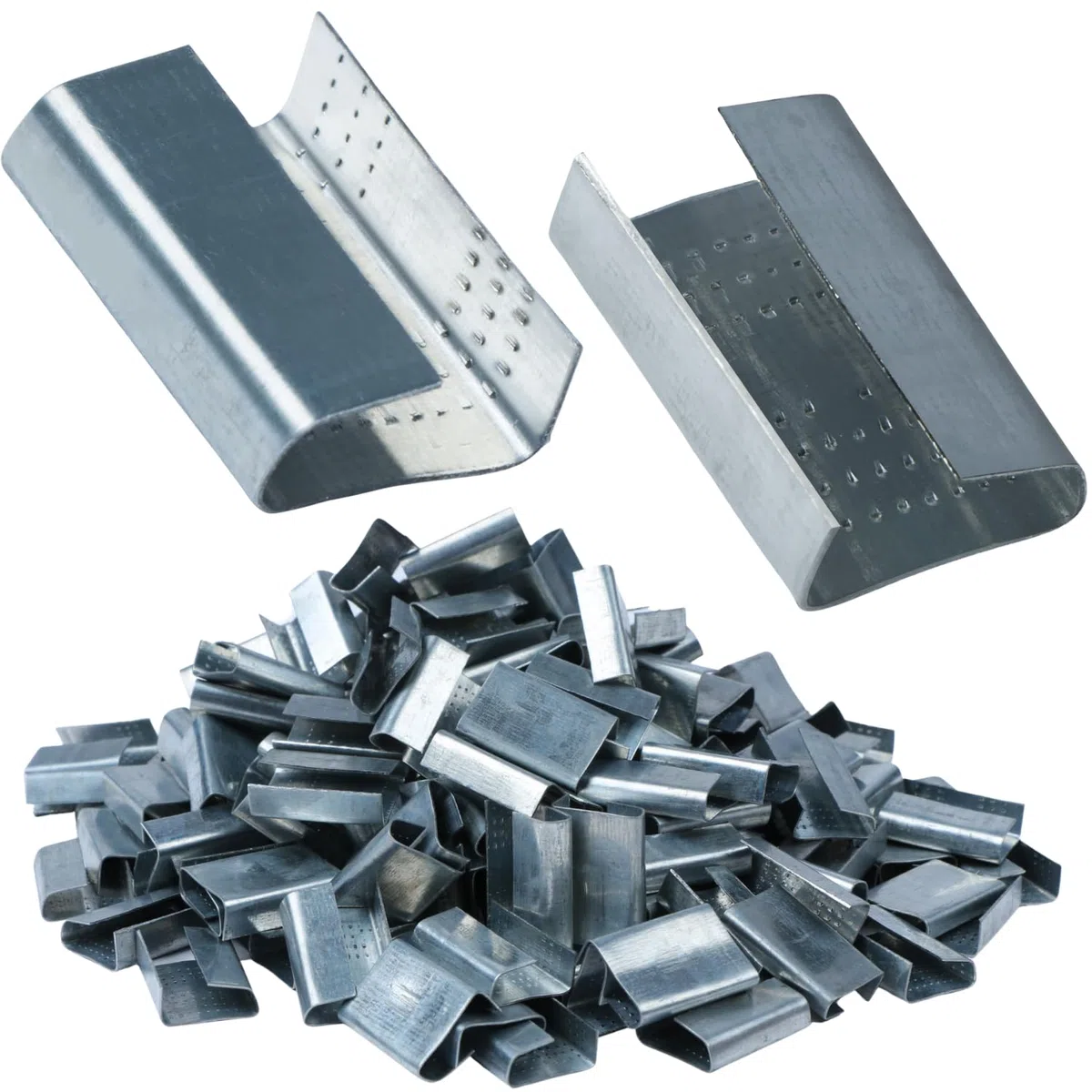 U.S. Solid 200 cintas de embalaje dentadas abiertas para 16 mm de ancho de banda de poliéster (PET), clips de flejado de cinta, clips de flejado de plástico, hebilla de metal