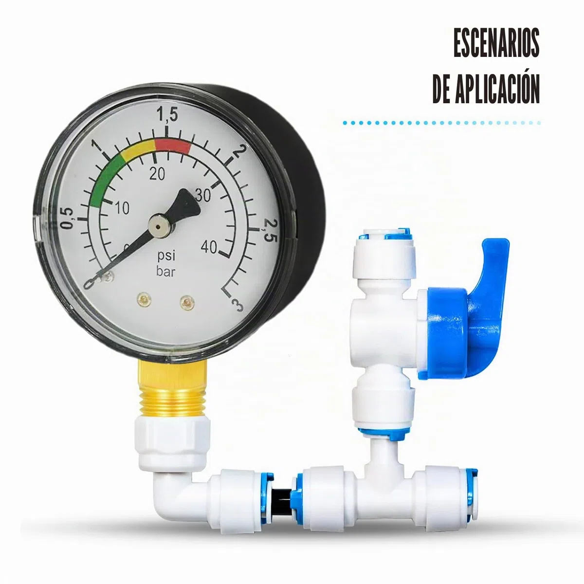 Manómetro de agua, manómetro de presión de piscina de 1/4 pulgada, doble escala de precisión, carcasa robusta de latón y acero inoxidable, instalación sencilla, duradero, versátil, para