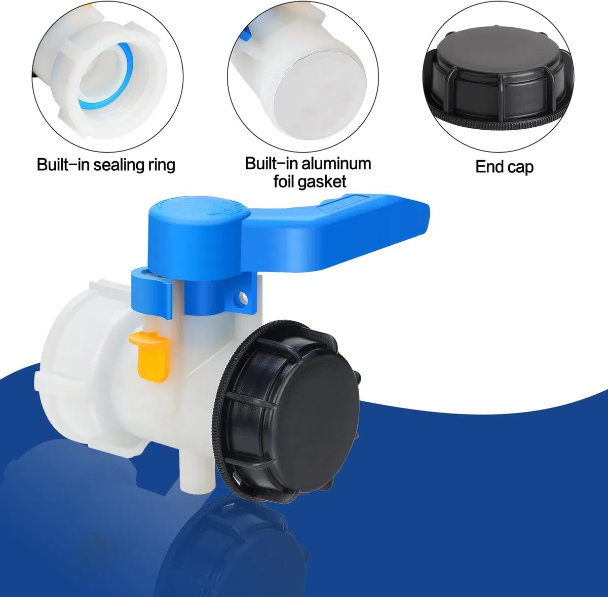 IBC Tank Accessories - Válvula de solapa universal DN40 (62 mm) adaptador de llave de paso para contenedores de agua