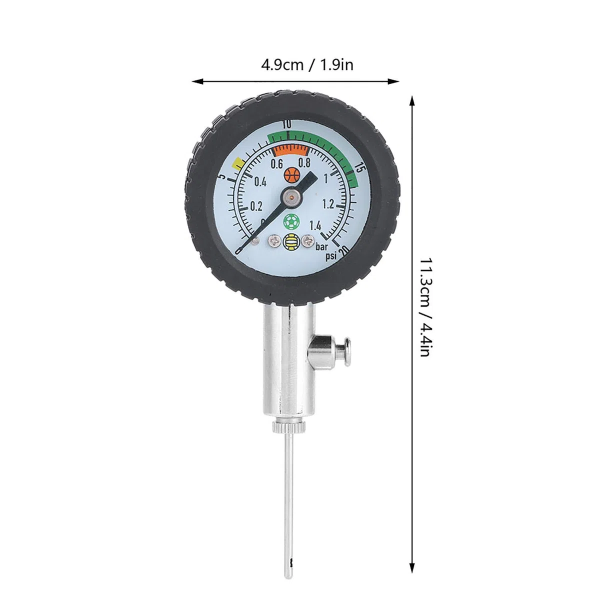 VBESTLIFE Aparato de Medición de Presión con Manómetro de Aire, Aparato de Medición de Presión de Acero Inoxidable para Fútbol, ​​Baloncesto, Voleibol y Muchas Otras Pelotas