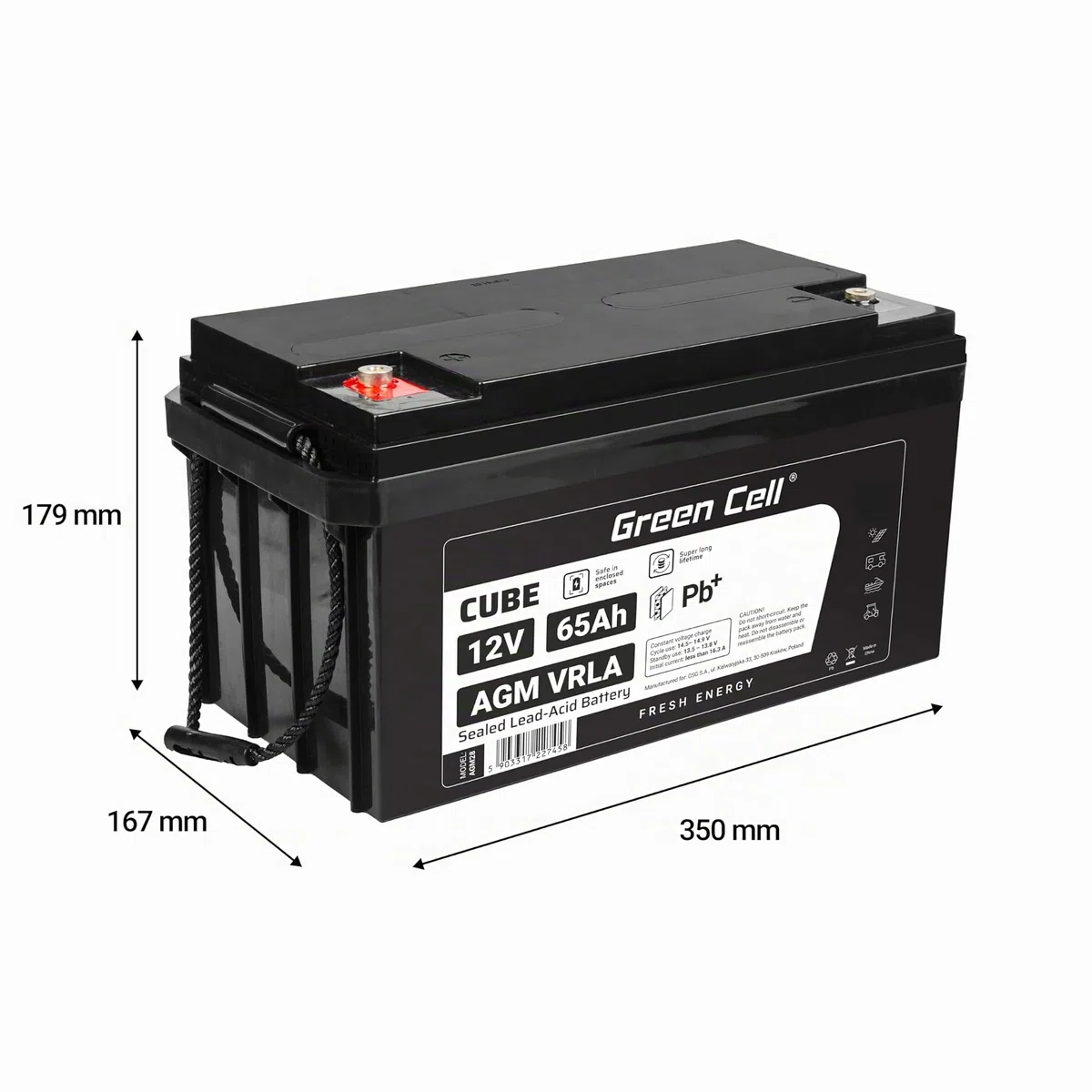 Green Cell Recambio de Batería Gel AGM 12V 65Ah Rechargeable Pila Sellada de Plomo ácido batería sin Mantenimiento Batería de Reemplazo para Camper Carro de Golf Solar Fotovoltaica Paneles